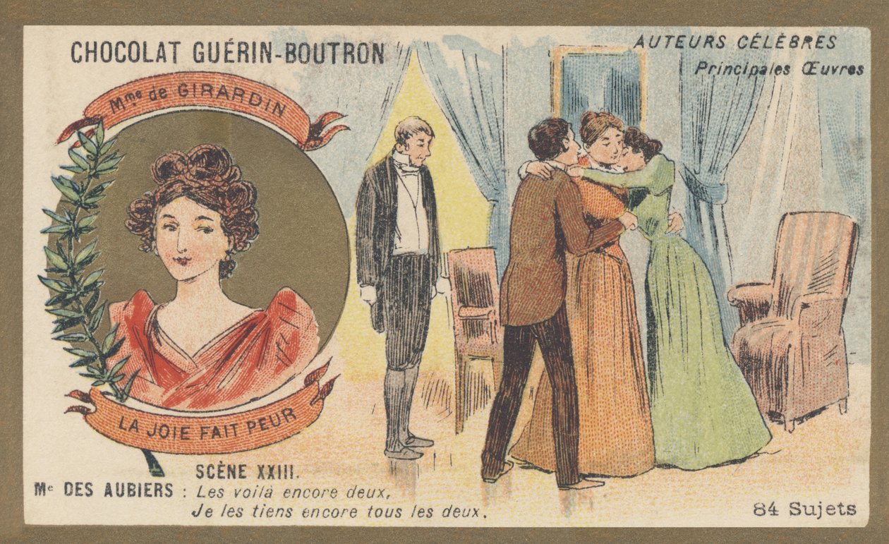Delphine Gay hustru till Girardin (1804-1855), fransk författare och journalist, författare till "La joie fait peur", komedi i en akt och prosa (1855) av French School