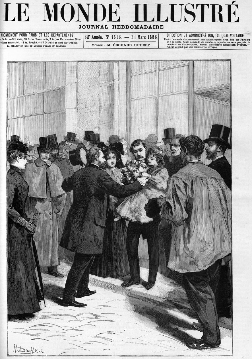 Demonstration för att hedra general Boulanger på Clermont Ferrand station (Clermont-Ferrand), i "The Illustrious World" 1888. av French School