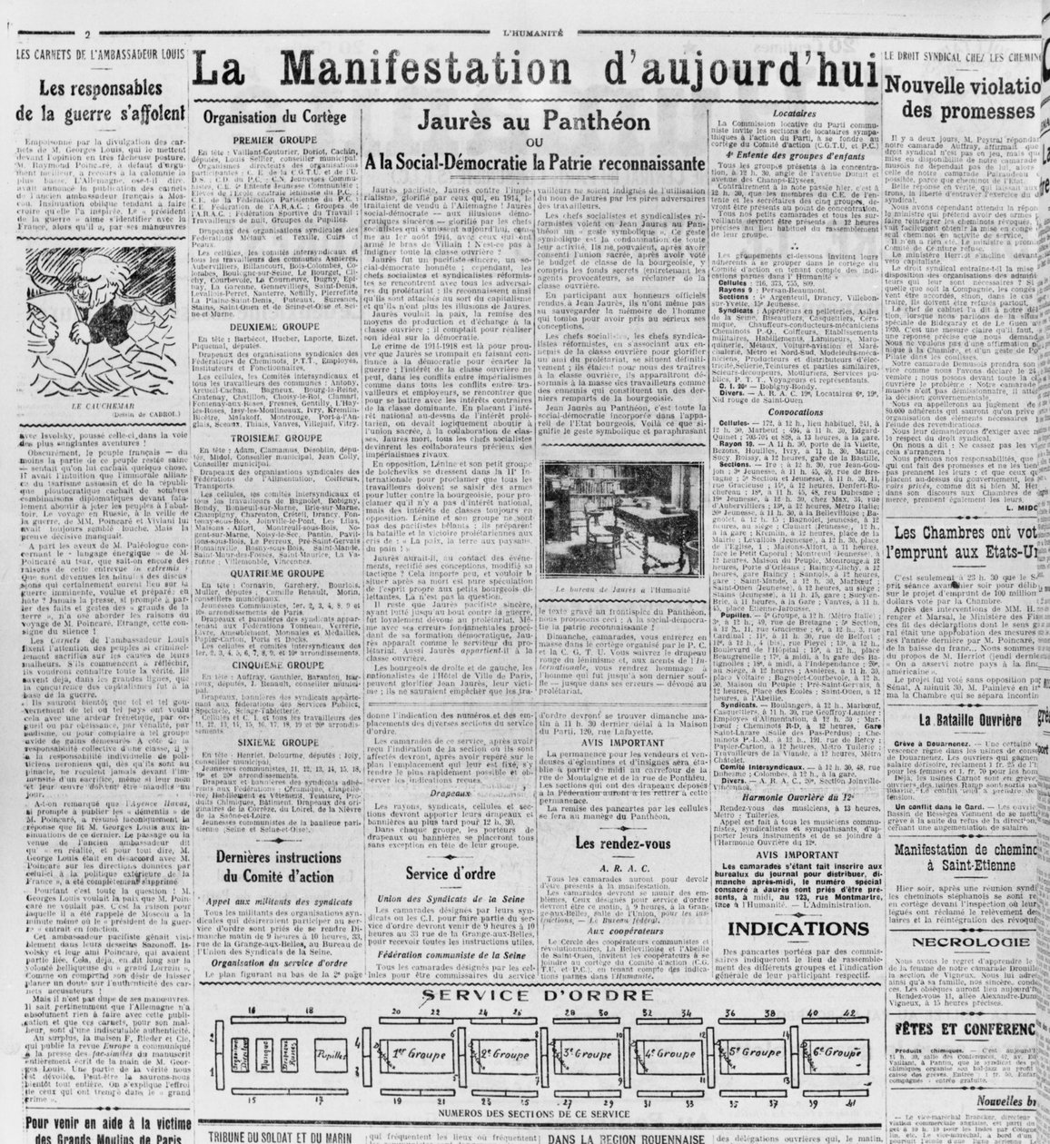 Dagens demonstration, Jaures in the Pantheon, från LHumanite, 23 november 1924 (tryckt papper) av French School