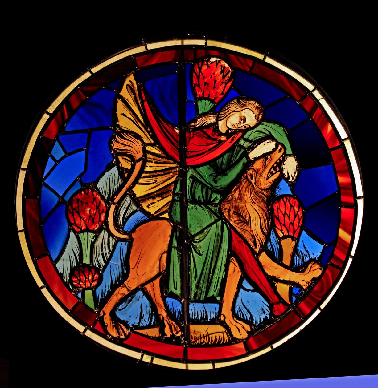 Föreställer Samson och lejonet, ex Ste Chapelle, Bay K, av French School