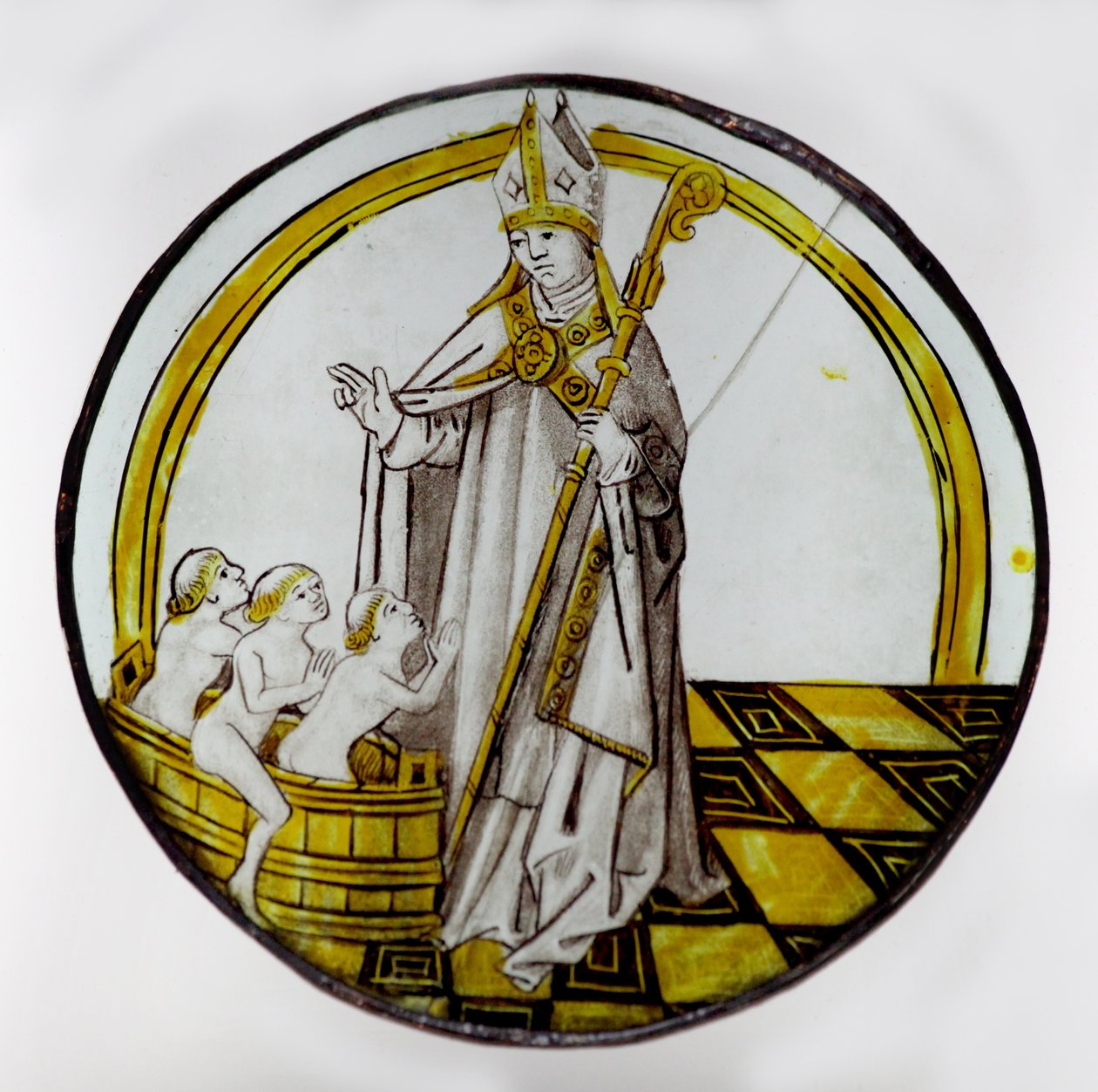 Föreställer St Nicholas och de tre pojkarna i ett badkar av French School