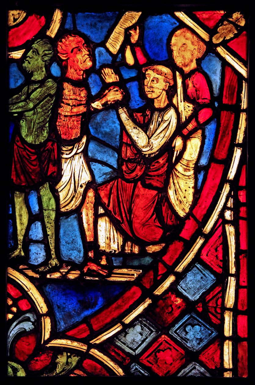 Föreställande Theophilus slår en överenskommelse med en djävul; från kyrkan i Varennes-Jarcy (ursprungligen från Abbey de Gercy?) av French School