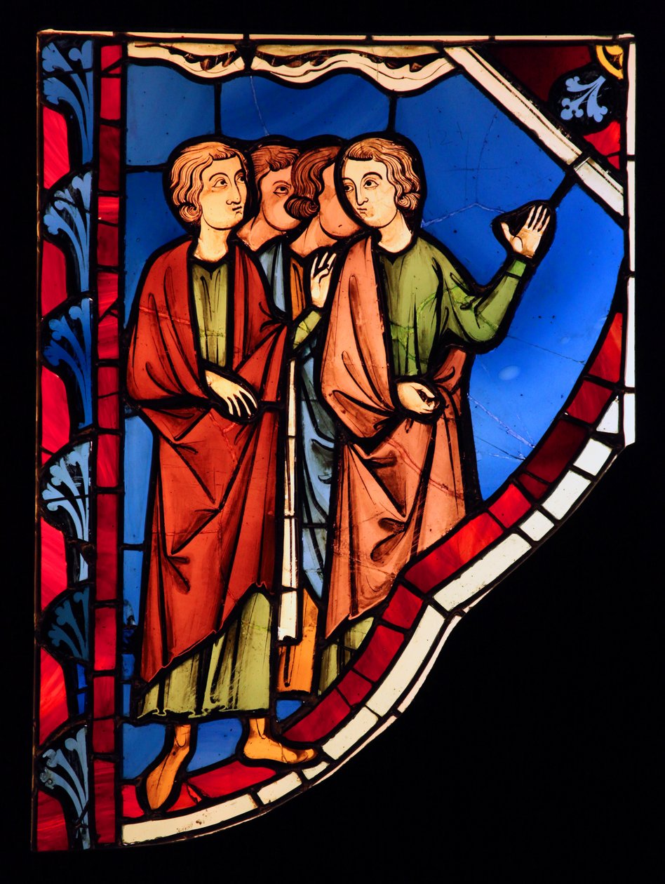 Föreställer en grupp människor, ex Ste Chapelle, Bay G av French School