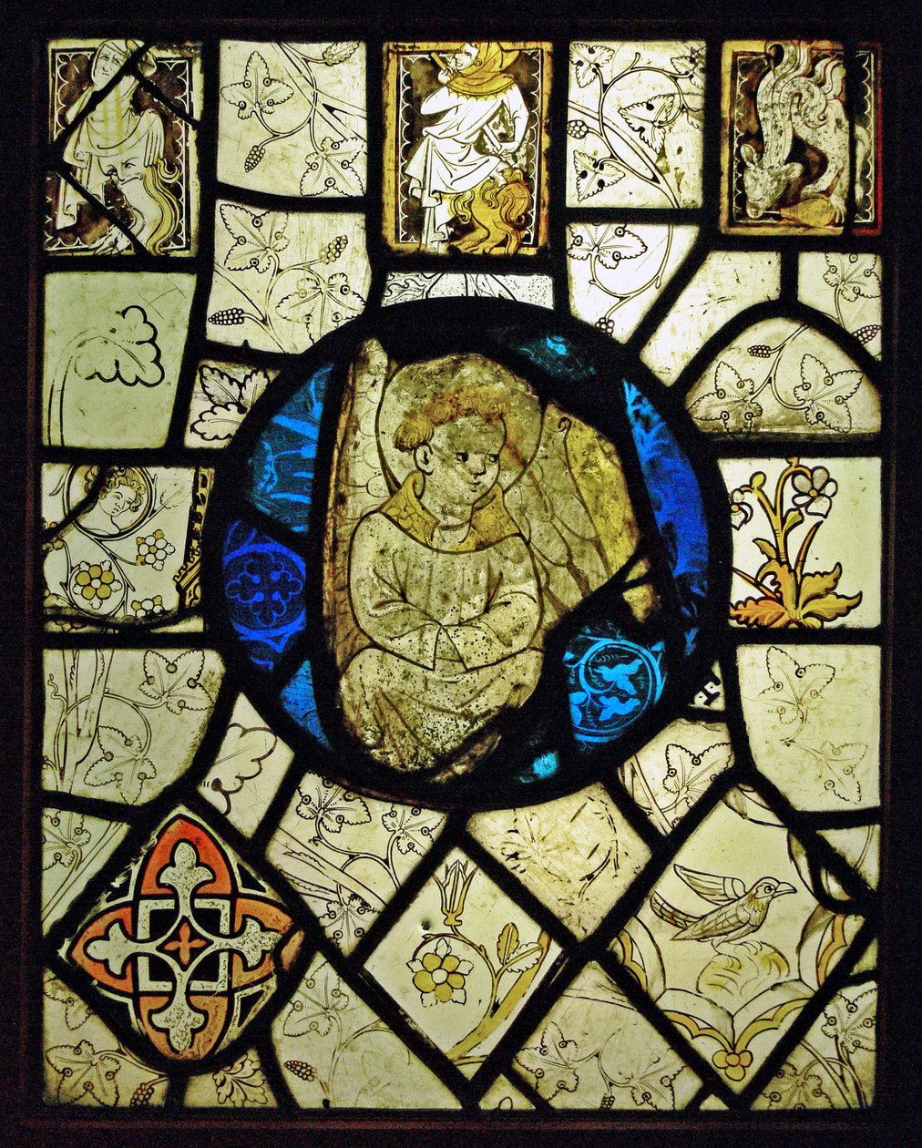 Föreställande grisaille med grotesker och en ängel; Normandie av French School