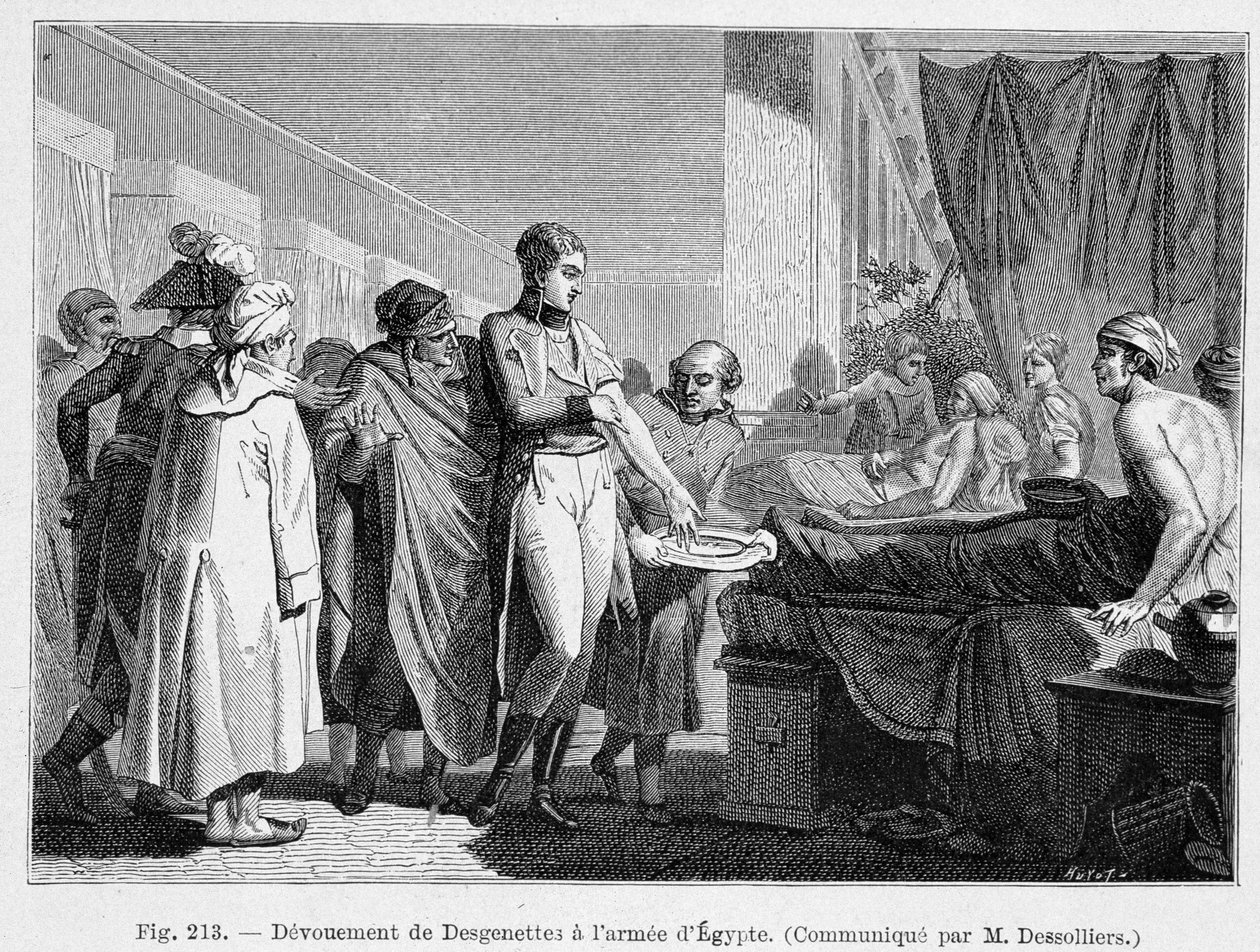 Desgenettes hängivenhet till Egyptens armé (ge sitt blod) - gravyr av French School