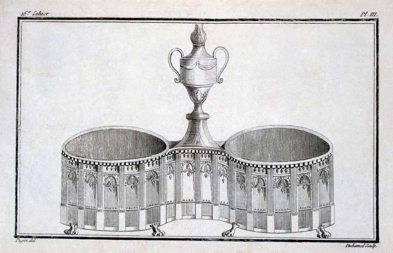 Design av Pugin, från en mönsterbok med neoklassiska metalldesigner sammansatta av Duhamel, ca 1770-80-talet av French School