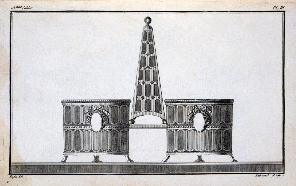 Design av Pugin, från en mönsterbok med neoklassiska metalldesigner sammansatta av Duhamel, ca 1770-80-talet av French School