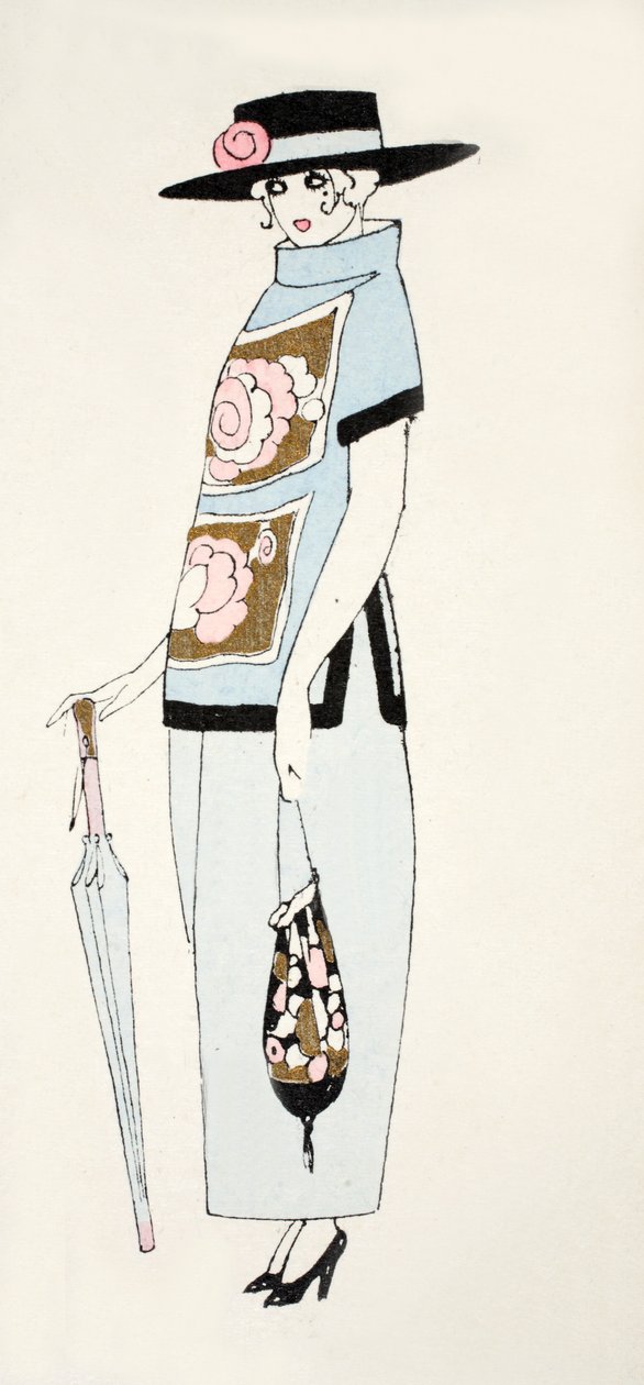 Design for a Day Dress, c.1919 (pochoir-tryck) av French School