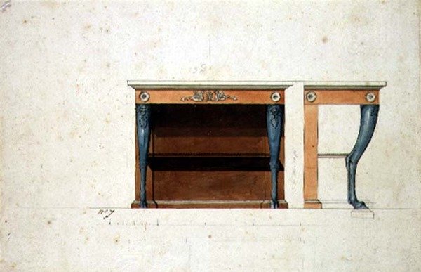 Design för ett Directoire-konsolbord, c.1795 (penna och bläck med akvarell på papper) av French School