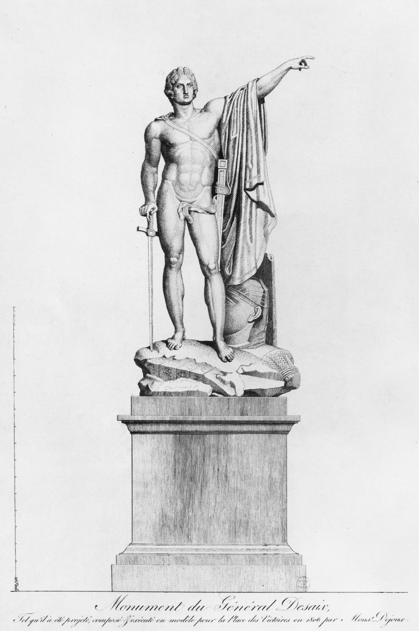 Design för ett monument till general Desaix de Veygoux av skulptören Claude Dejoux, Place des Victoires, Paris, 1806 av French School