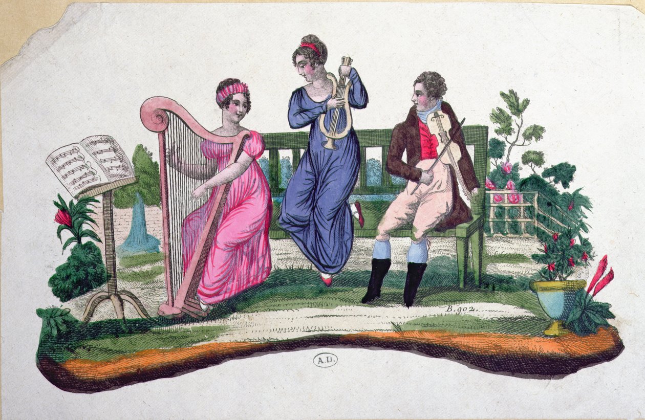 Design för en fläkt som visar en utomhuskonsert, ca 1830 av French School