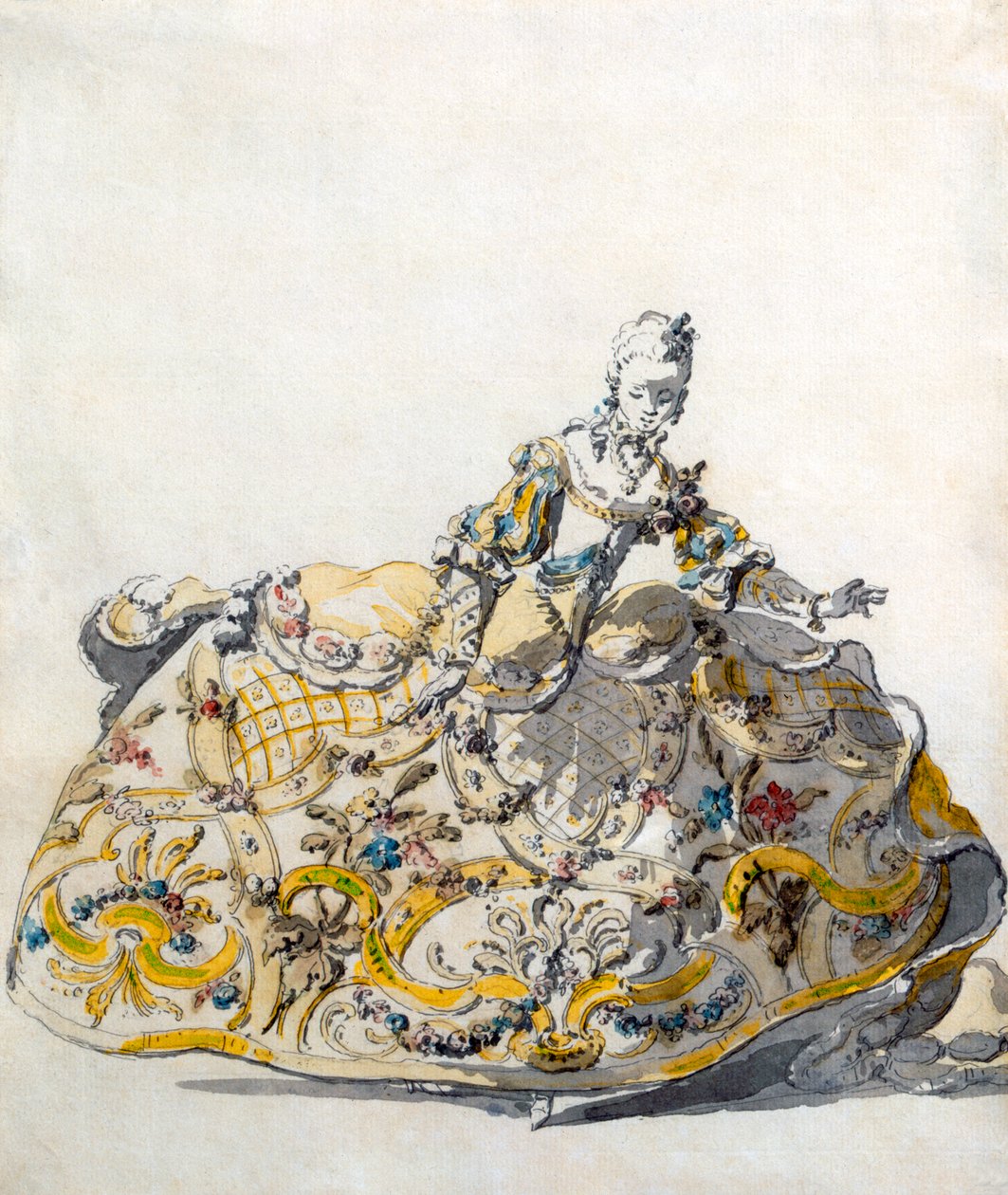 Design för en damklänning, 1780-tal av French School