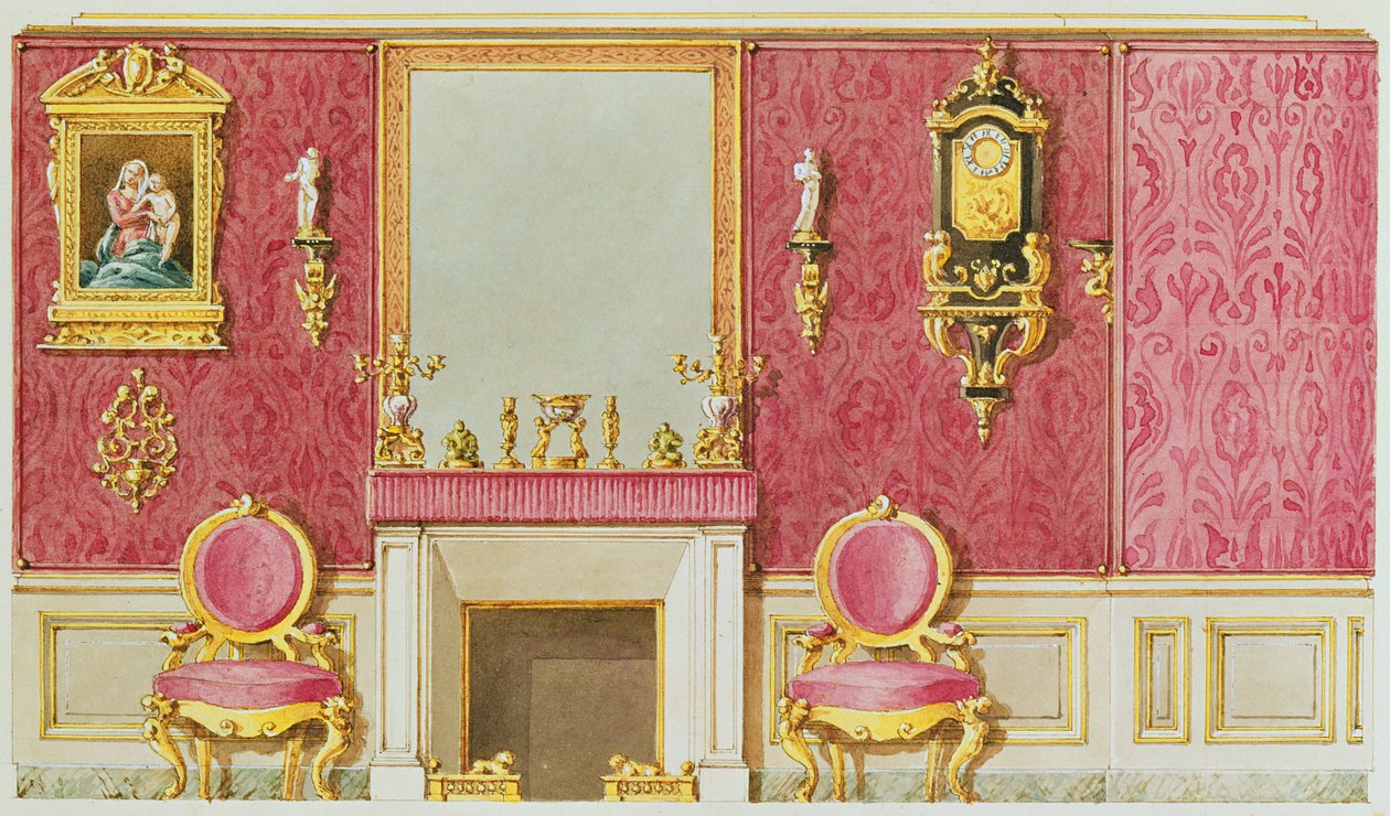 Design för en salong på rue Fortunee, huset köpt av Balzac 1847 (wc på papper) av French School