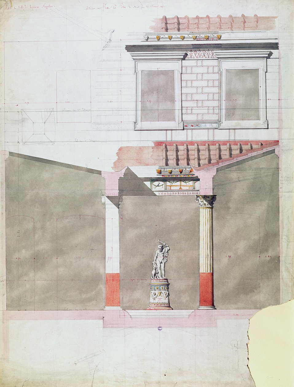 Design för atriumet i det Pompejianska palatset av Prins Napoleon III (1808-73) (wc på papper) av French School