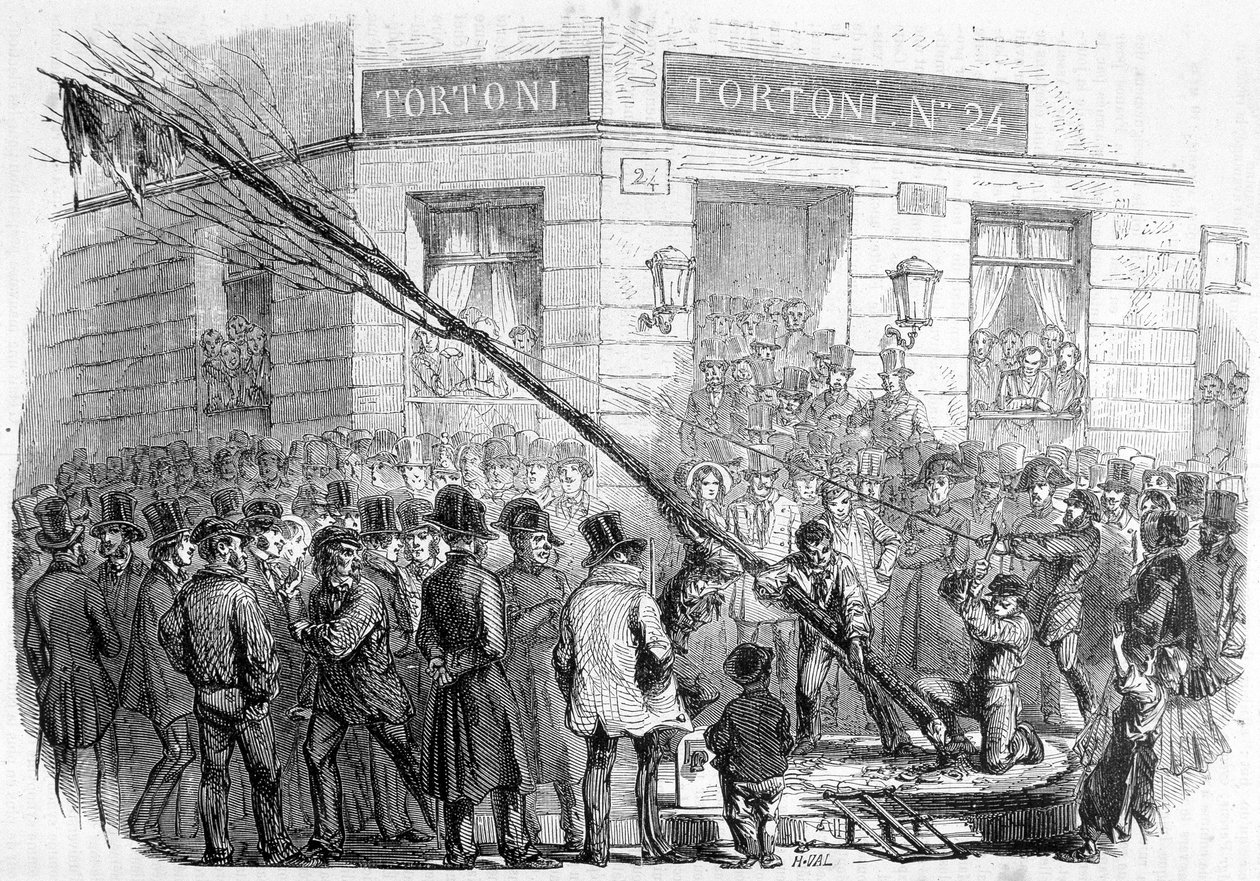 Förstörelse av frihetsträd (feb.-mars 1850) - i "Contemporary History of France", Hachette, Paris av French School