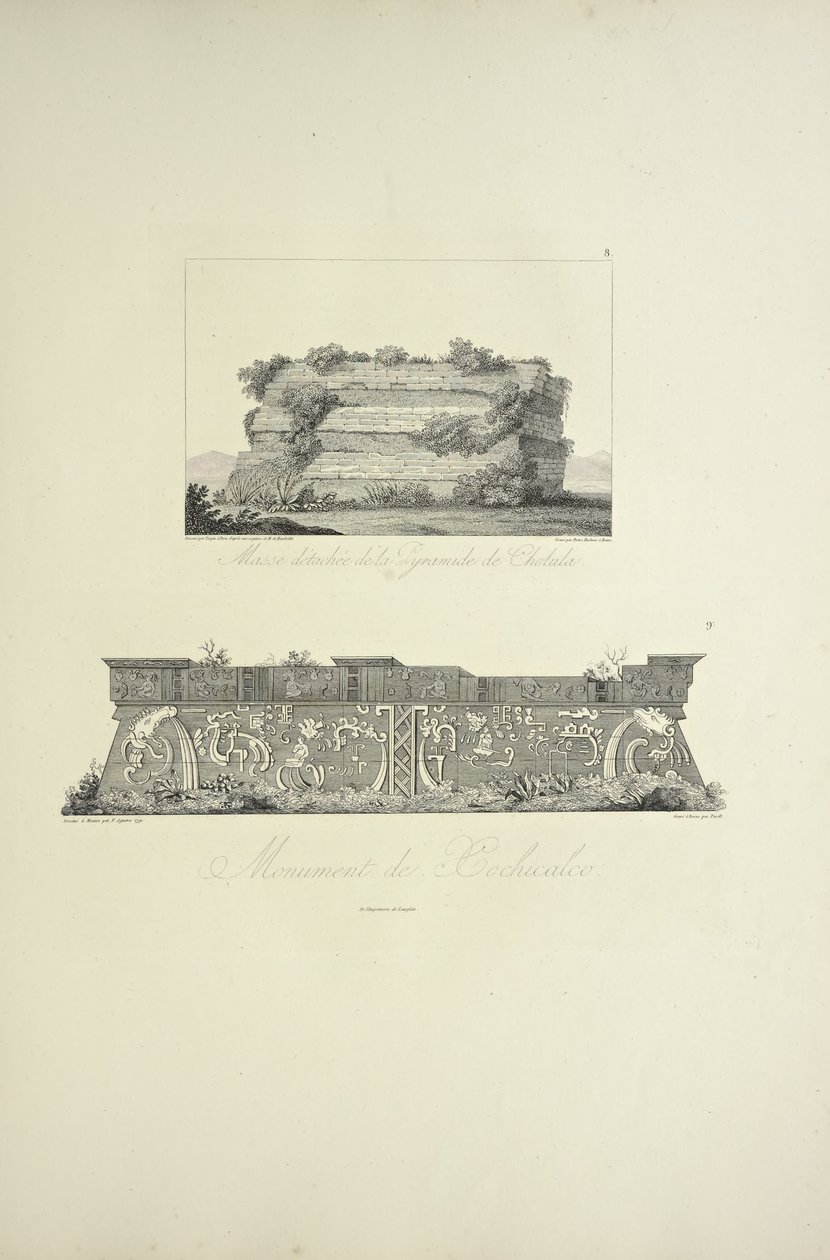 Fristående mässa av Cholula-pyramiden och Xochicalco-monumentet, illustration från "Views of the Cordilleras and Monuments of the Indigenous Peoples of America" ​​av Alexander von Humboldt och Aime Bonpland av French School