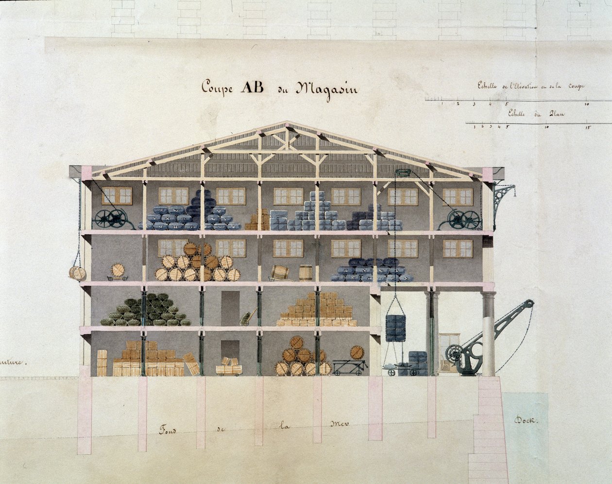 Detalj av 22409: Staden Marseille: Dock de la Tourelle - Detalj av en av butikerna: AB-delen av butiken av French School