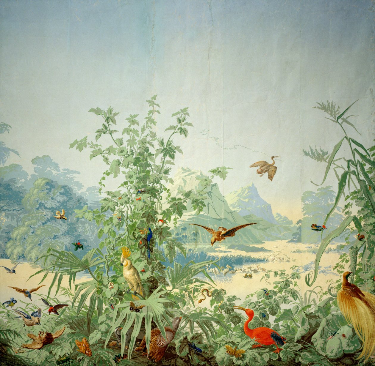 Detalj av Brasil, en panoramisk tapetdesign, tryckt av Desfosse et Karth, Paris, 1867 av French School