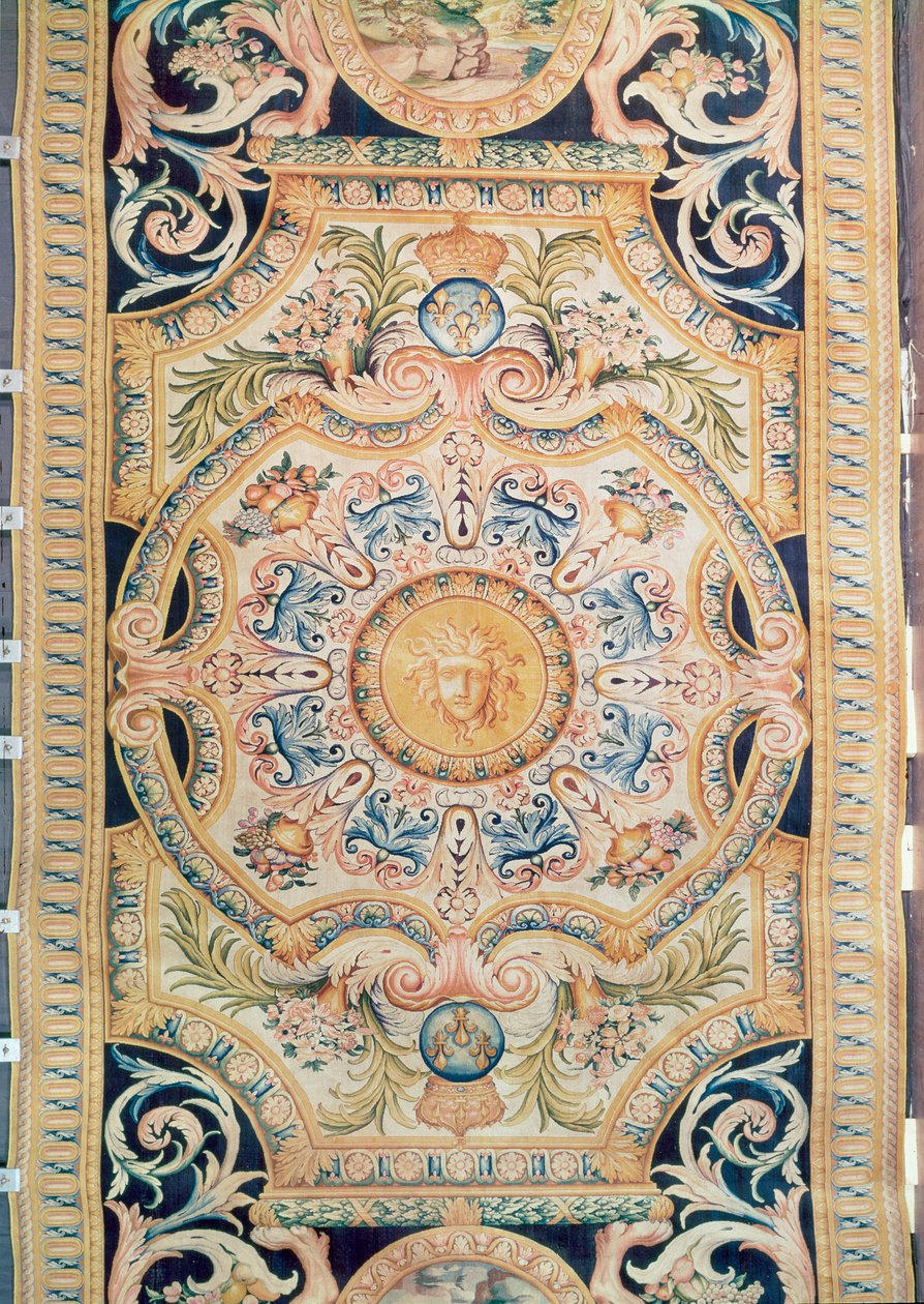 Detalj av en Savonnerie-matta gjord för Grande Galerie of the Louvren, ca 1680 (ull) av French School
