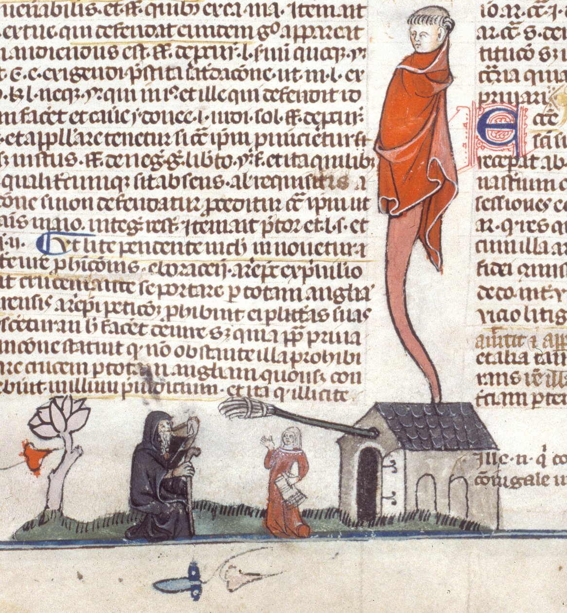 Detalj av en bas-de-page-scen av en eremit som sitter utanför en krog och dricker öl, ca 1300-40 (bläck på pergament) av French School