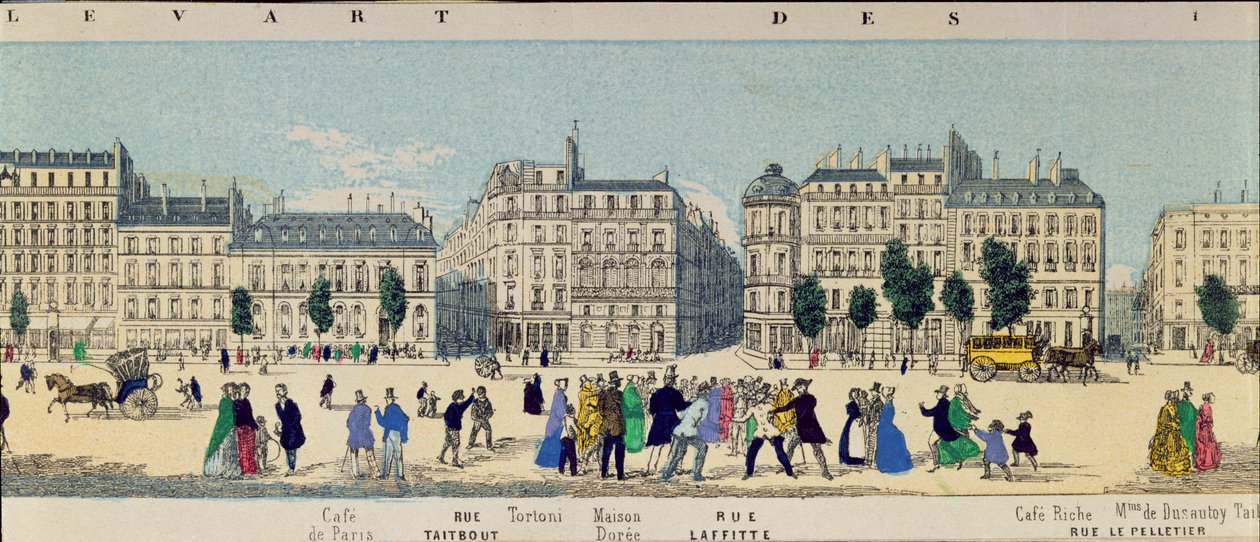 Detalj av ett panorama av Boulevard des Italiens, c.1840 av French School