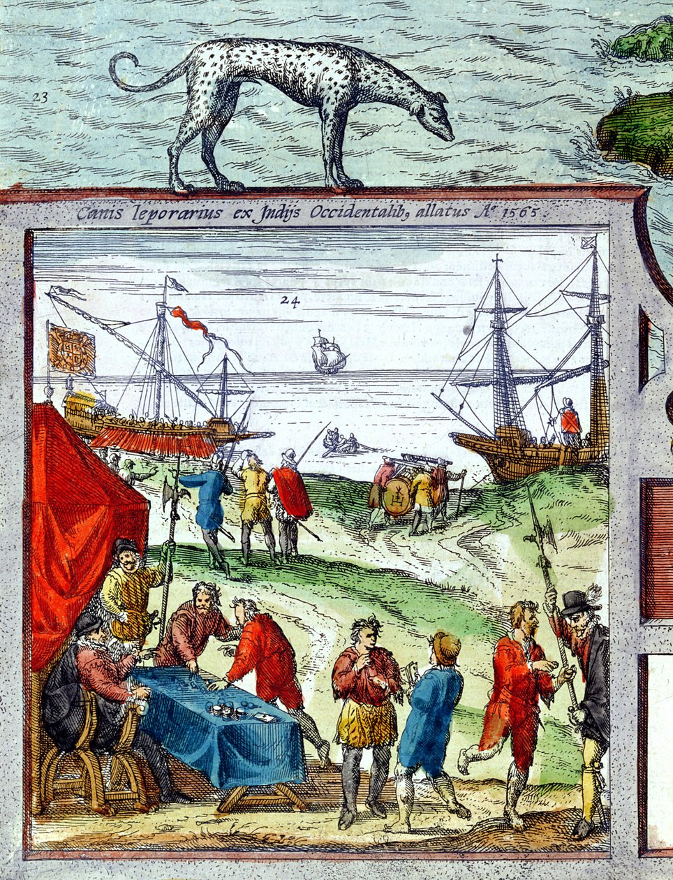 Detalj av en vy av hamnen i Cadiz som visar handel med Västindien av French School