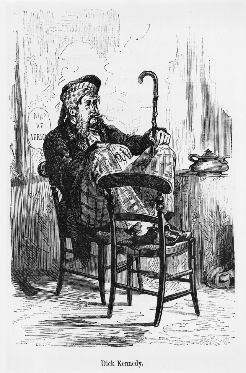 Dick Kennedy, illustration från Five Weeks in a Balloon av Jules Verne (1828-1905) Paris, Hetzel av French School
