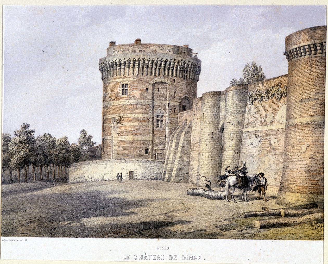 Dinan Castle - litografi, sent 1800-tal av French School