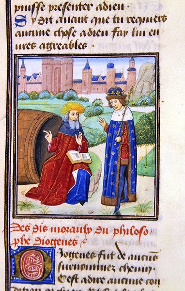 Diogenes, från Histoire des Philosophes, sent 1400-tal (vellum) av French School
