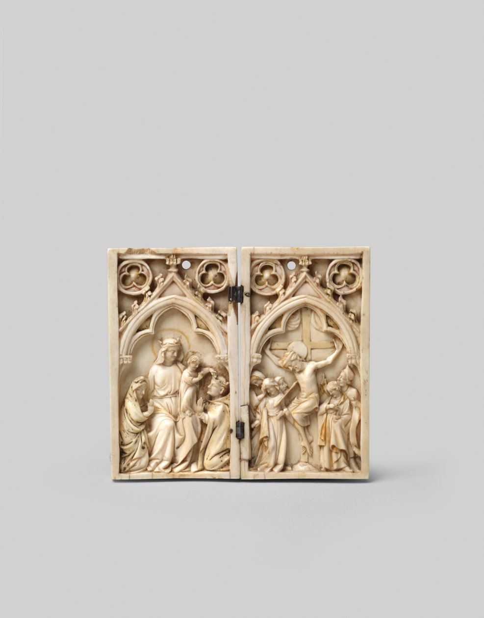 Diptyk av Saint Louis krönt av Kristus och korsfästelsen, framsida, 1300-talet av French School