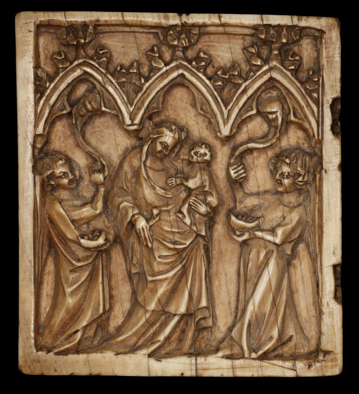 Diptykpanel med Jungfru och Barn och två änglar, 1375-1400 av French School