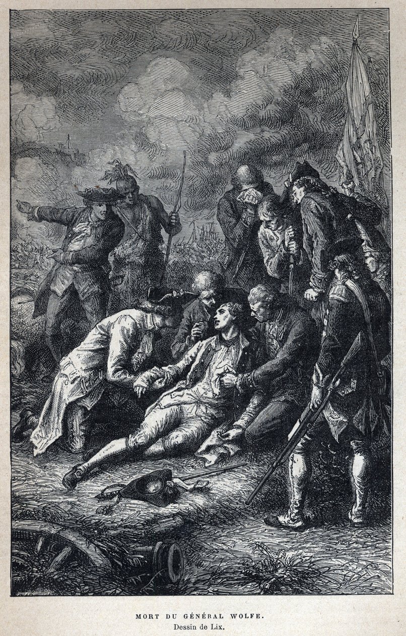 Upptäckte Kanada: General James Wolfe (1727-1759) död vid slaget vid Quebec den 13 september av French School