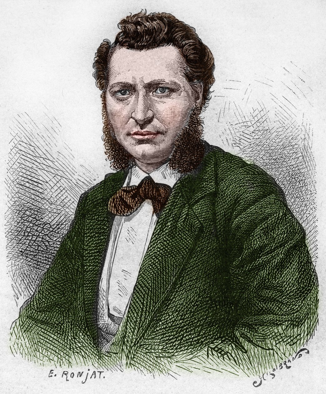 Upptäckt Kanada: Porträtt av Louis Riel (1844-1885), kanadensisk politiker och försvarare av Metis-folket. Gravyr från slutet av 1800-talet i "La nouvelle France" av Eugene Guenin. av French School
