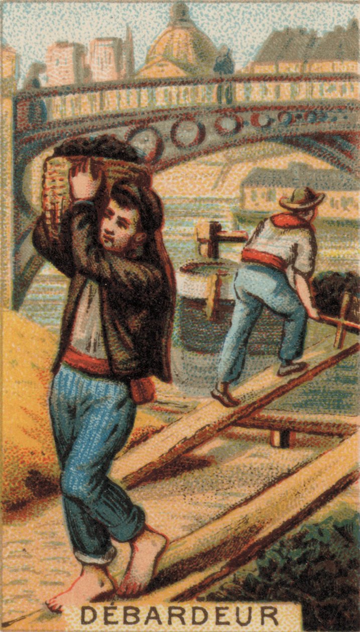 Docka som lossar en pråm (chromolitho) av French School