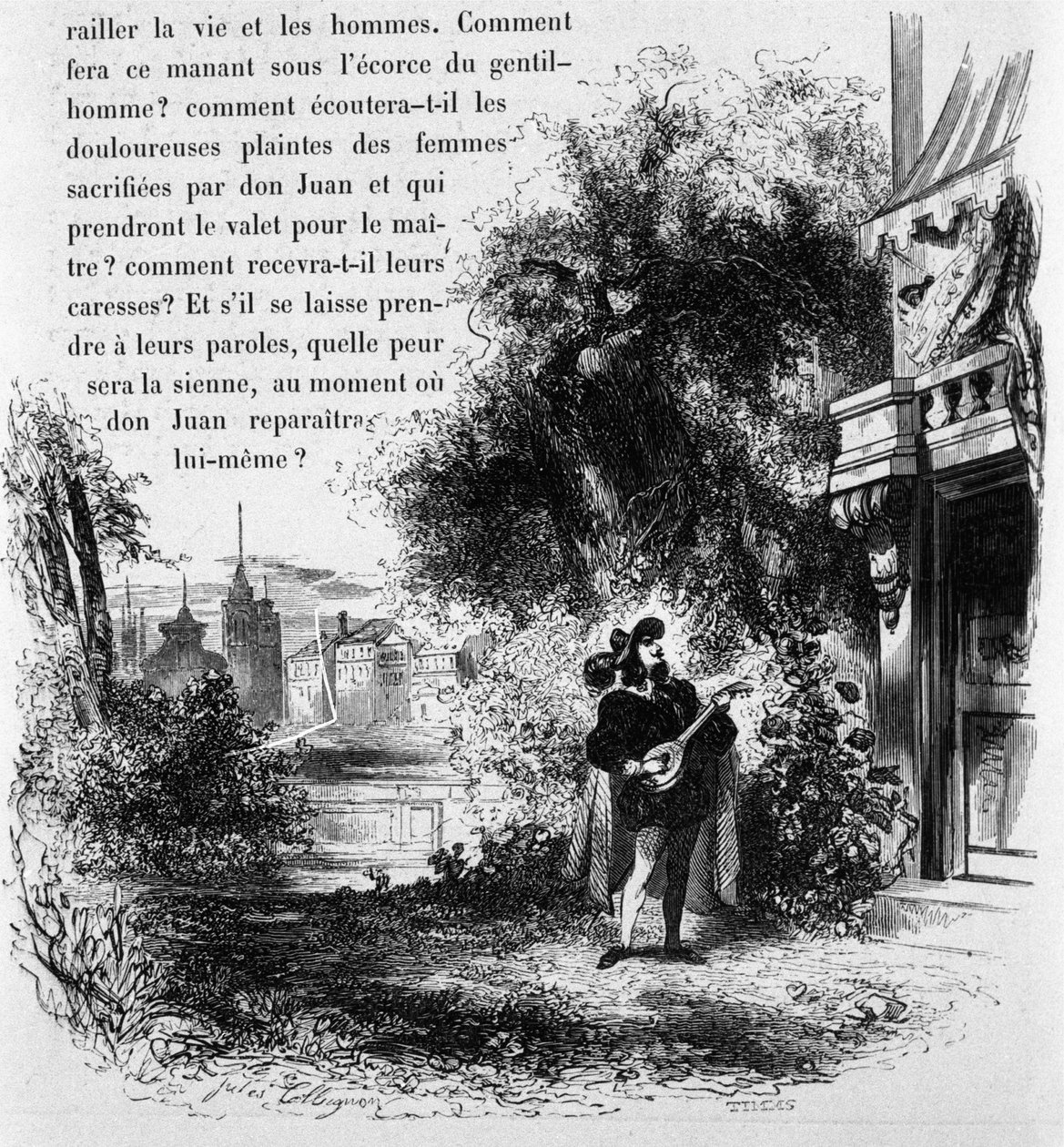 Don Giovanni sjunger serenad för Elviras jungfru, scen ur Don Giovanni (gravyr) av French School