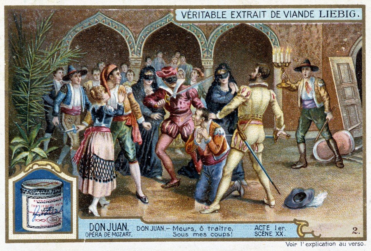 Don Juan: Akt I, Scen XX, Don Juan på maskeradbalen - chromo Liebig av French School