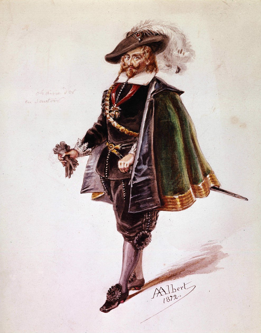 Don Salluste kostym för Victor Hugos Ruy Blas. Teckning av Albert 1872. Maison Victor Hugo, Paris. av French School