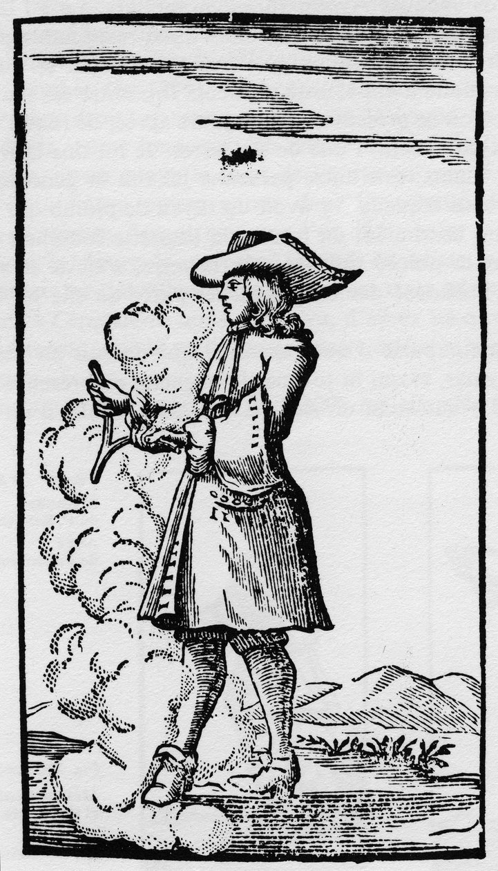 Dowser med avböjande spåstav - Rhabdomancie - Förklaring av baguetten i "" La Physique occult, ou Treat de la baguette divinatoire"" - Paris 1693 av Abbe de Vallemont (Pierre Le Lorrain) fysiker, numismate och fransk literator av 17th av French School