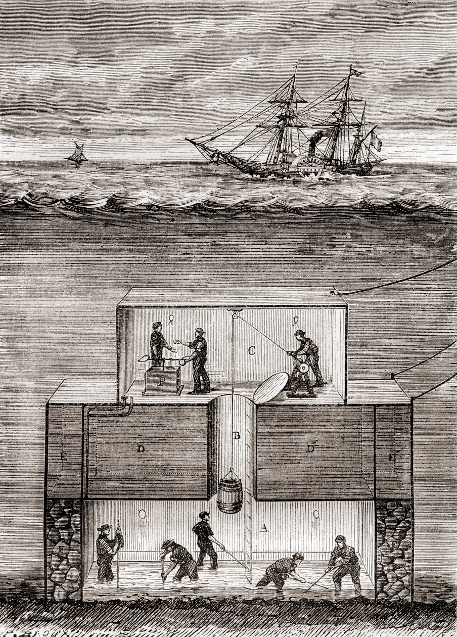 Dr Antoine Prosper Payernes ubåtsångbåt från 1800-talet, kallad "Pyrhydrostat", från "Les Merveilles de la Science", publicerad ca 1870 (gravyr) av French School