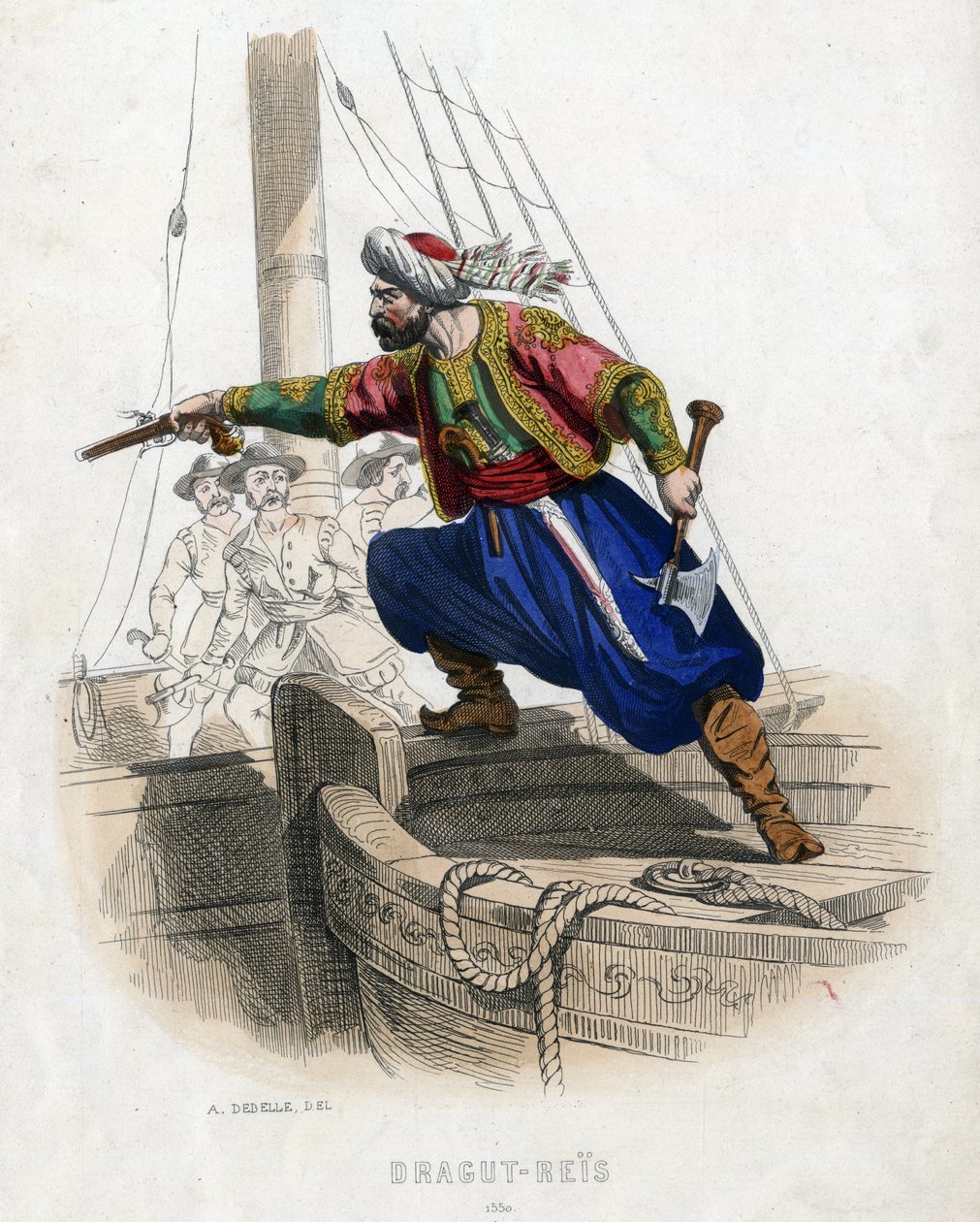 Dragut, "pirat" från det osmanska riket (färg litho) av French School