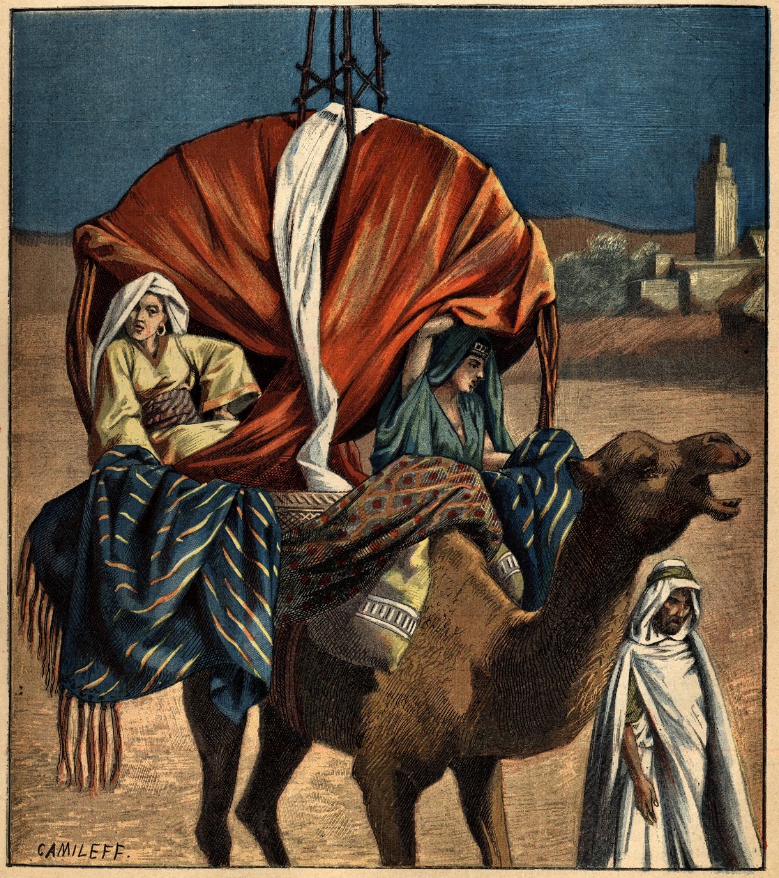 Dromedary använder som transportmedel. Tunisien, Afrika av French School