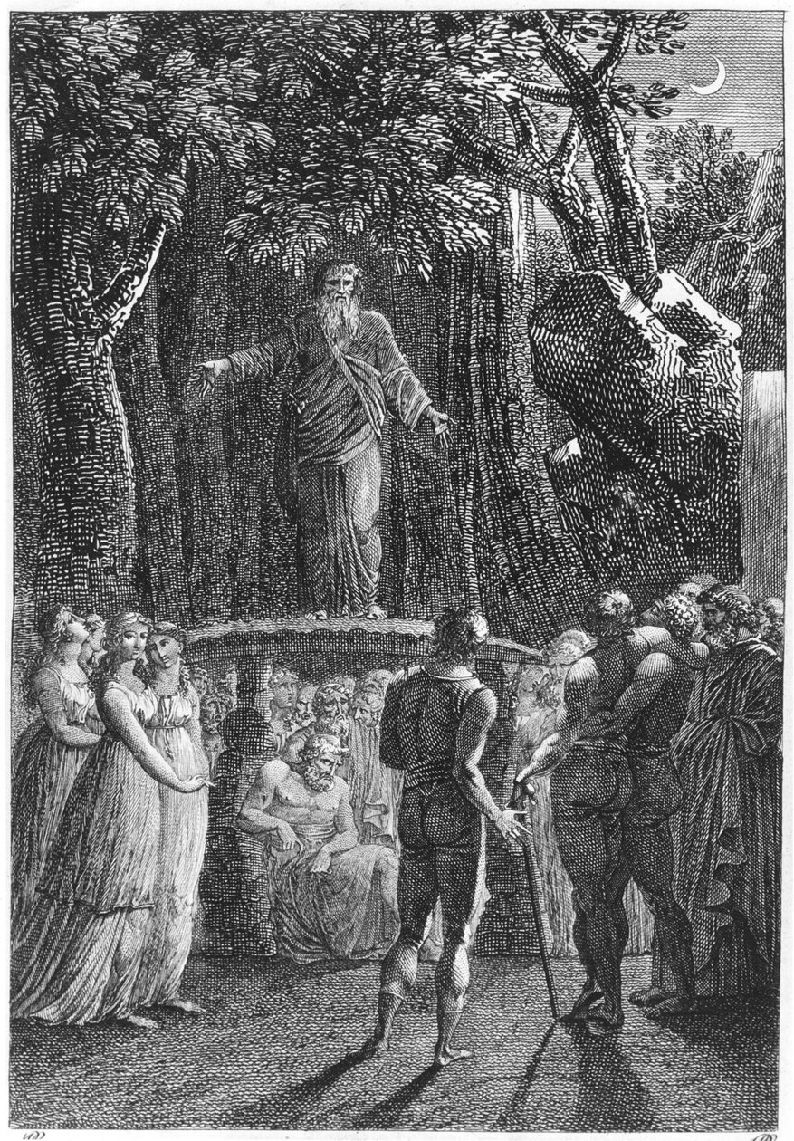 Druids in Bretagne, illustration från Voyage dans le Finistere av Jacques Cambry, Paris, publicerad 1801 av French School