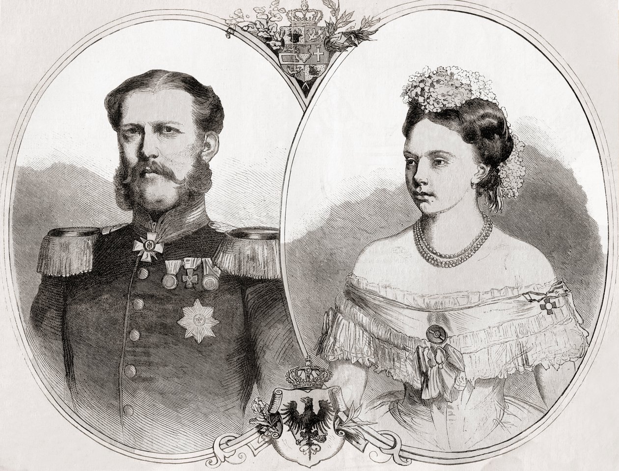 Hertig Vilhelm av Mecklenburg-Schwerin och hans hustru prinsessan Frederica Wilhelmina Louise Elisabeth Alexandrine av Preussen, från 