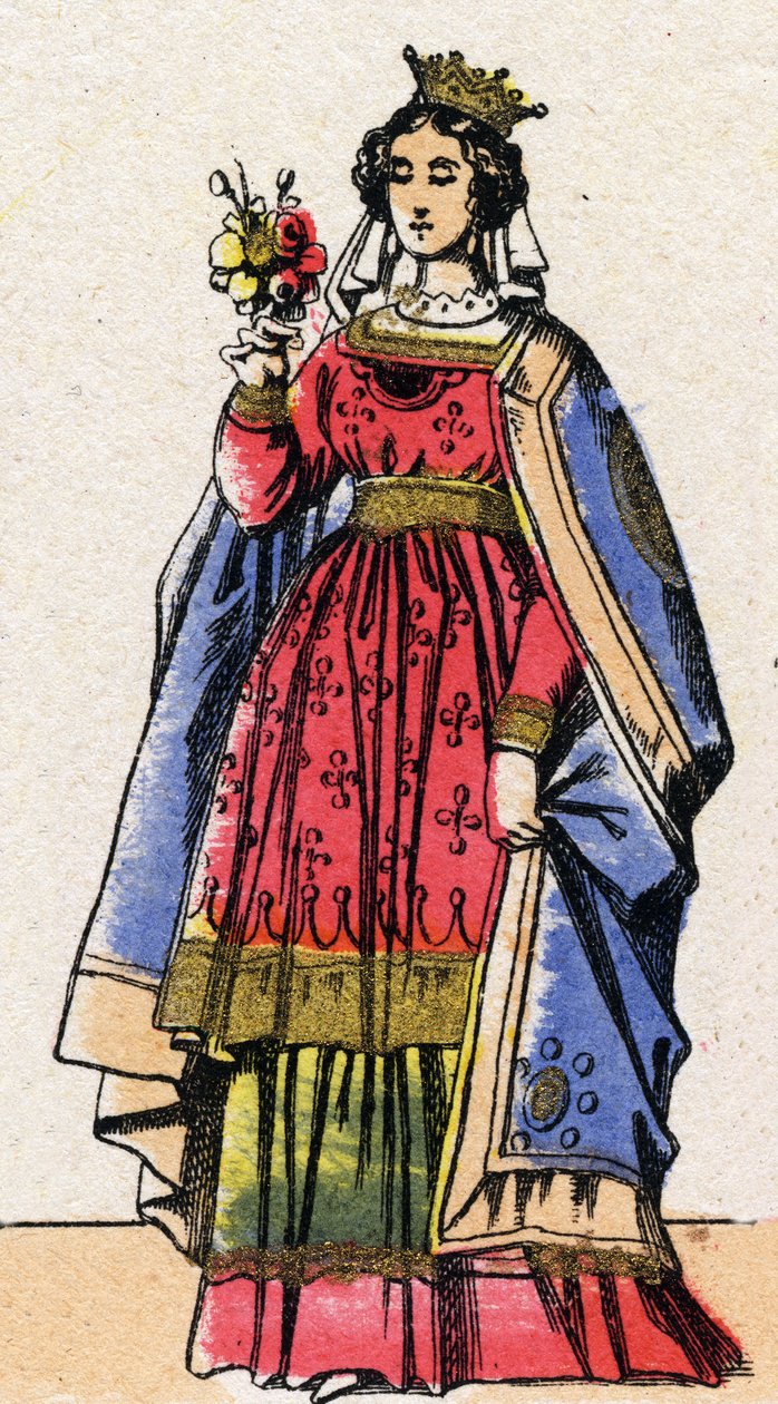 Capetians dynasti: Porträtt av Adele eller Alix eller Alice de Champagne (1140-1206), drottning av Frankrikes fru till Ludvig VII dit le Jeune (1120-1180). Epinal avbildning från slutet av 1800-talet. Privat samling. av French School