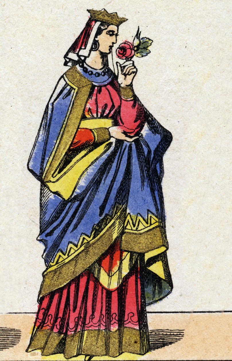Kapeternas dynasti: Porträtt av Berthe av Holland eller Berthe av Friesland (1058-1093) Frankrikes drottning, fru till Filip I av Frankrike (1052-1108). Epinal avbildning från slutet av 1800-talet. Privat samling. av French School