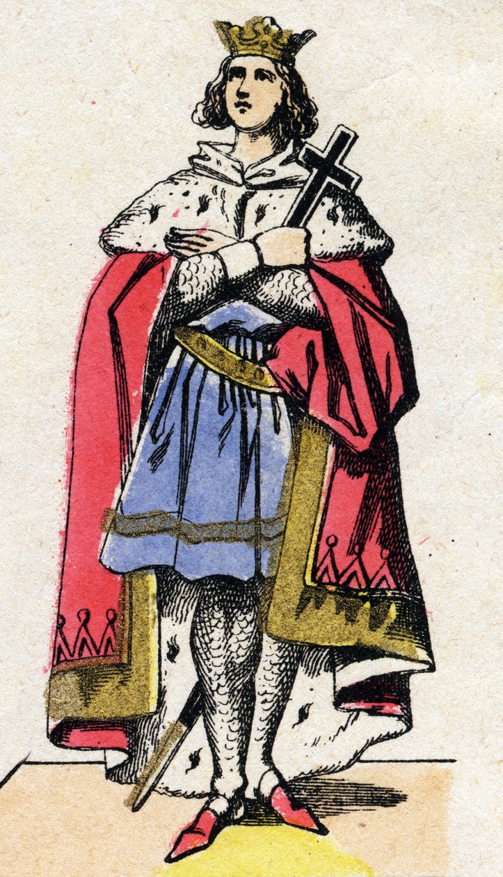 Capetians dynasti: Porträtt av Ludvig IX av Frankrike (1214-1270) kung av frankerna från 1226 till 1270. Epinal avbildning från slutet av 1800-talet. Privat samling. av French School