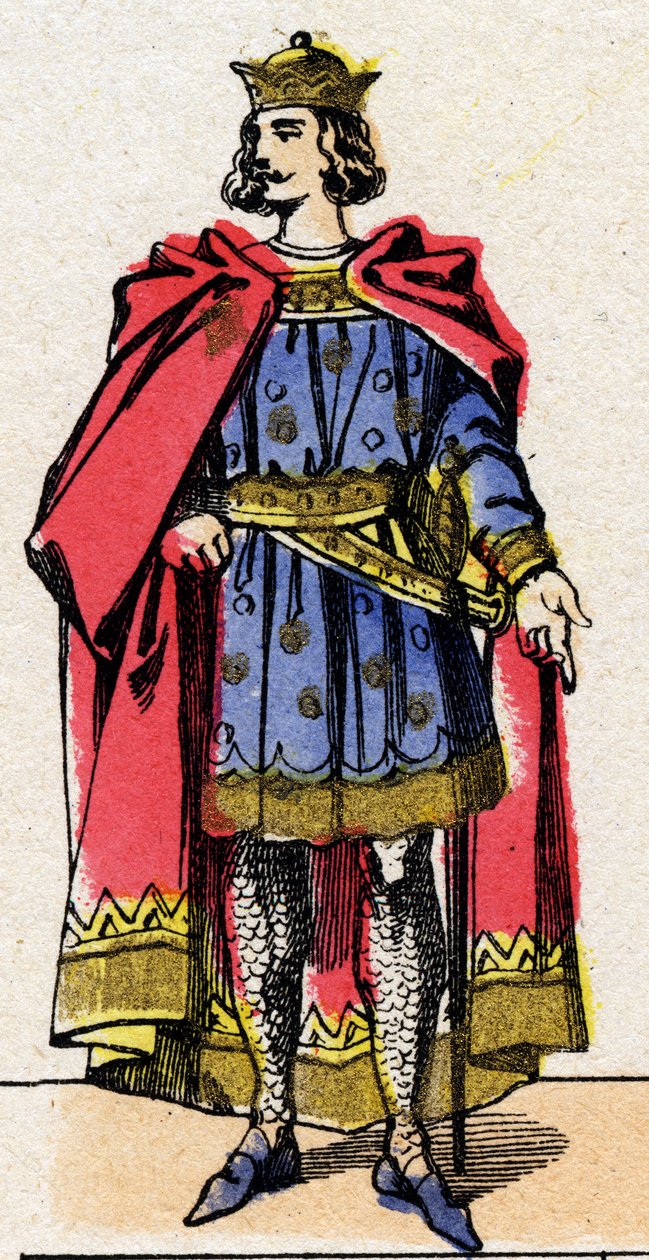 Kapeternas dynasti: Porträtt av Ludvig VII dit le Jeune (1120-1180), Frankernas kung från 1137 till 1180. Epinal avbildning från slutet av 1800-talet. Privat samling. av French School