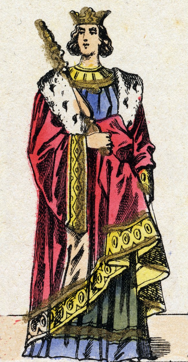 Capetians dynasti: Porträtt av Ludvig X kallad Hutin (1289-1316), Frankernas kung från 1314 till 1316. Epinal avbildning från slutet av 1800-talet. Privat samling. av French School