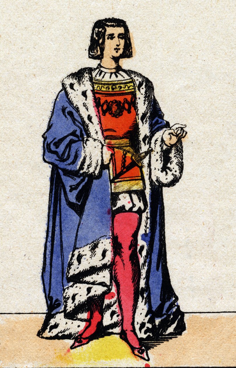 Valois-dynastin: Porträtt av Ludvig XII (1462-1515) kung av Frankrike, från 1498 till 1515. Epinal avbildning från slutet av 1800-talet. Privat samling. av French School