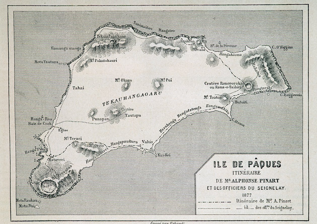 Påskön (Rapa Nui): resplan av Mr. Pinart av French School
